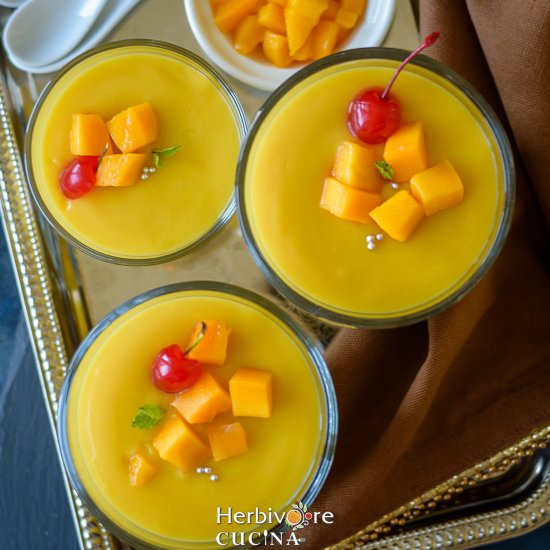 Eggless Mango Custard Pudding - Recipe photo by Herbivore Cucina