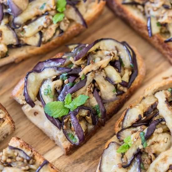 Mint eggplant bruschetta - Recipe photo by electricbluefood