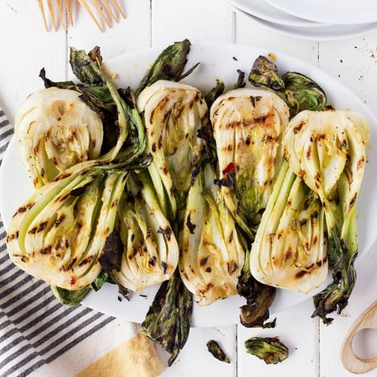 Miso Grilled Baby Bok Choy - Recipe photo by BBQing With The Nolands