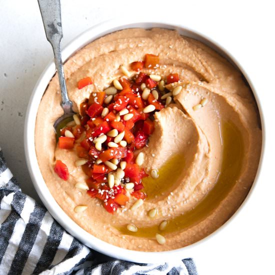 Roasted Red Pepper Hummus - Recipe photo by theforkedspoon