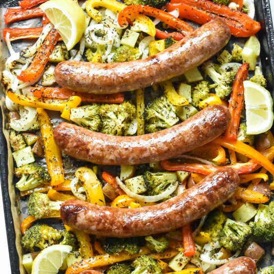 Sheet Pan Sausage and Peppers - Recipe photo by stressbaking