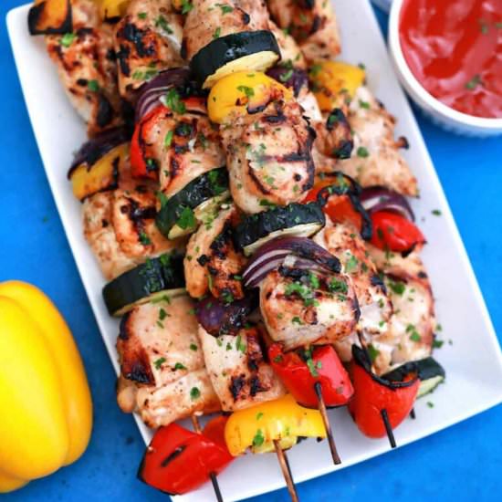 Grilled Chicken Skewers - Recipe photo by peasandpeonies