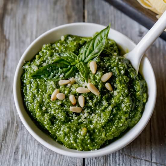 Basil Walnut Pesto - Recipe photo by TheDeliciousSpoon