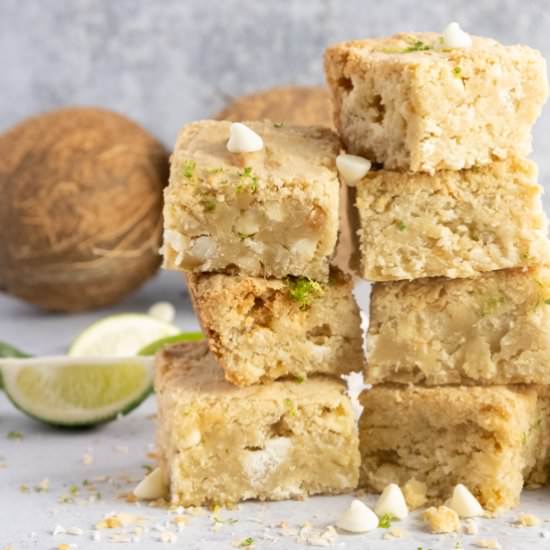 Coconut Lime Macadamia Blondies - Recipe photo by Thedessertivore