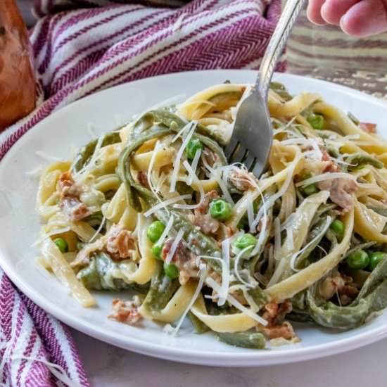 Paglia e Fieno (Straw and Hay Pasta - Recipe photo by noshingwiththenolands