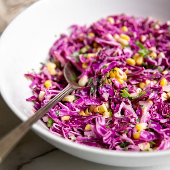 Healthy Red Cabbage & Corn Coleslaw - Recipe photo by FromScratchFast