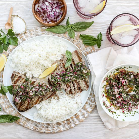 Grilled Ahi Tuna with Chimichurri - Recipe photo by jennyrawn