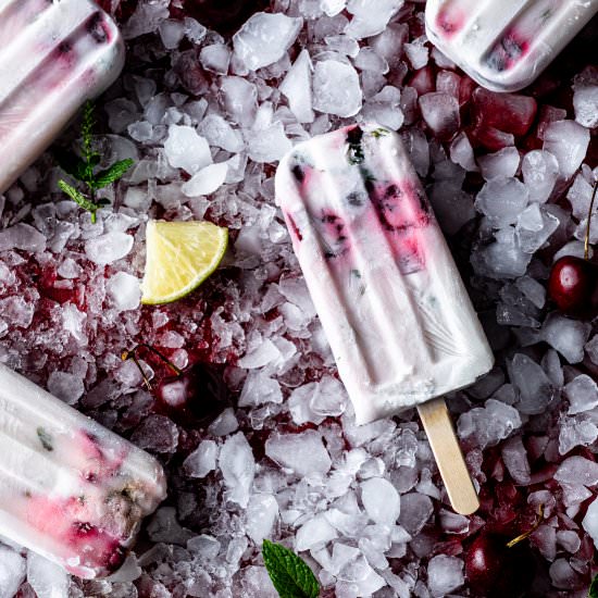 Roasted Cherry Limeade Popsicles - Recipe photo by leisurefanclub