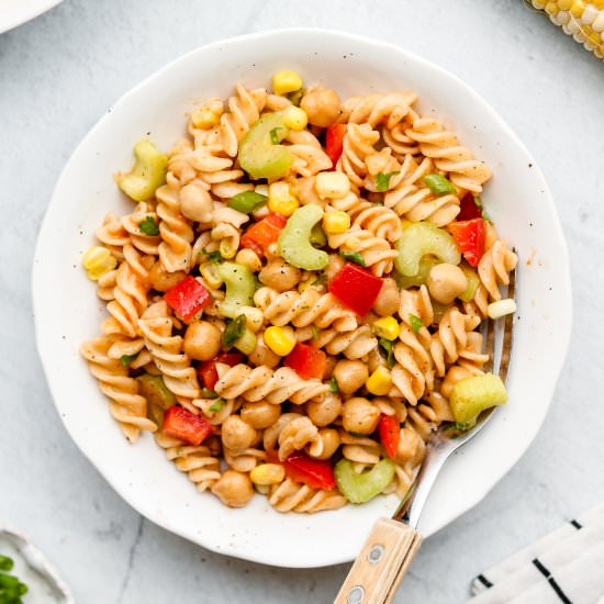 Creamy BBQ Pasta Salad + Chickpeas - Recipe photo by okonomi kitchen