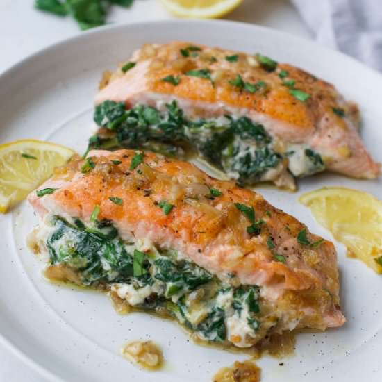 Creamy Spinach Stuffed Salmon - Recipe photo by EveryLastBite