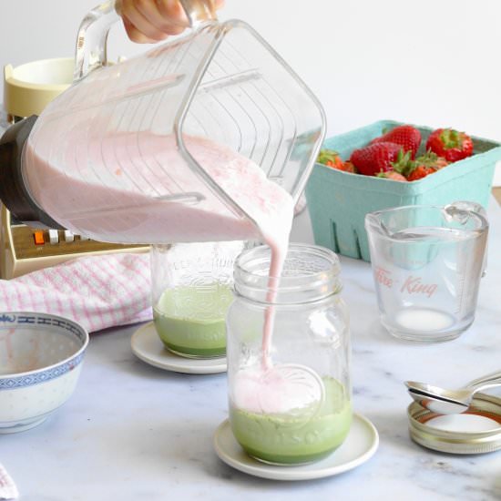 strawberry milk & matcha pannacotta - Recipe photo by tentimestea