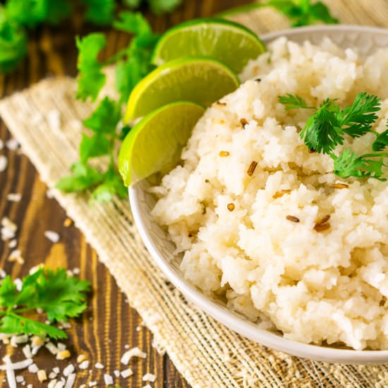 Tropical Coconut-Lime Rice - Recipe photo by Burrata and Bubbles