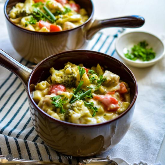 Creamy Mac-and-Cheese Chicken Soup - Recipe photo by a meal in mind