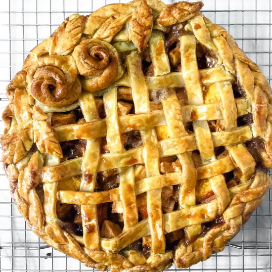 Walnut-Bottom Peach & Apple Pie - Recipe photo by NotEntirelyAverage