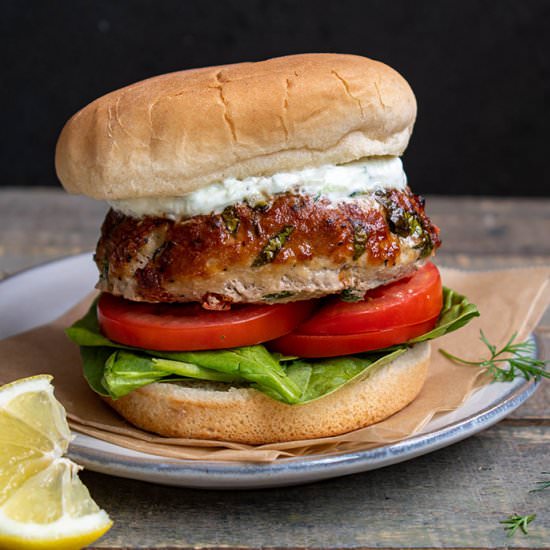 Greek turkey burger - Recipe photo by cherryonmysundae