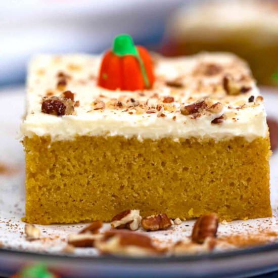 Pumpkin Sheet Cake - Recipe photo by peasandpeonies