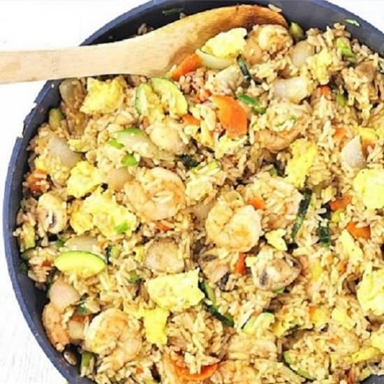 shrimp fried rice with zucchini - Recipe photo by nowcookthis