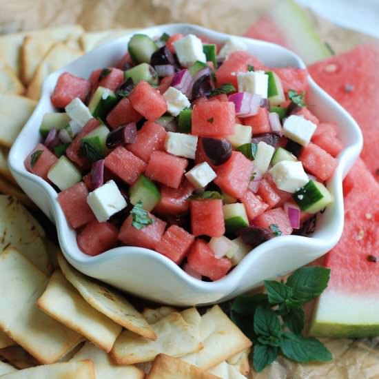 Watermelon Greek Salad Salsa - Recipe photo by fleurdelectable