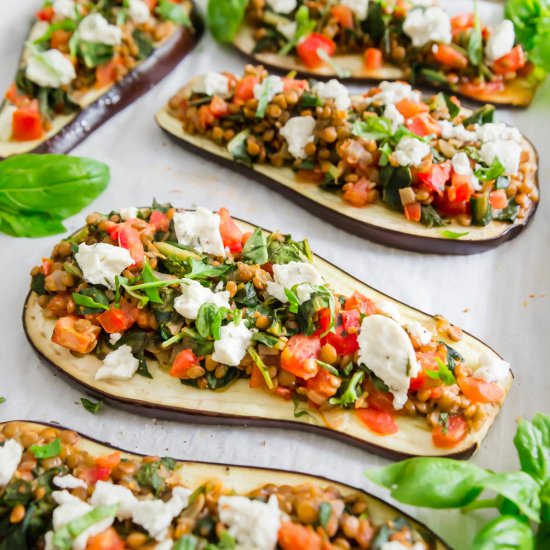 Lentil Stuffed Eggplant - Recipe photo by Running to the Kitchen