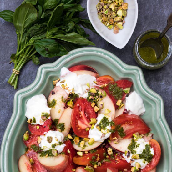Burrata Caprese with Peaches - Recipe photo by Chef Molly