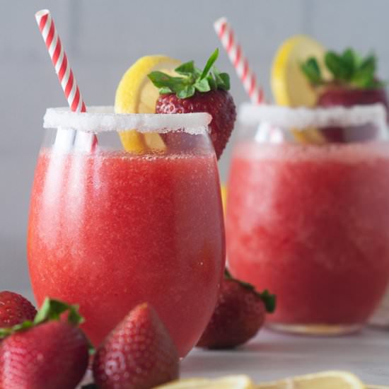 Boozy Strawberry Lemonade Slushies - Recipe photo by SeasonedSprinkles