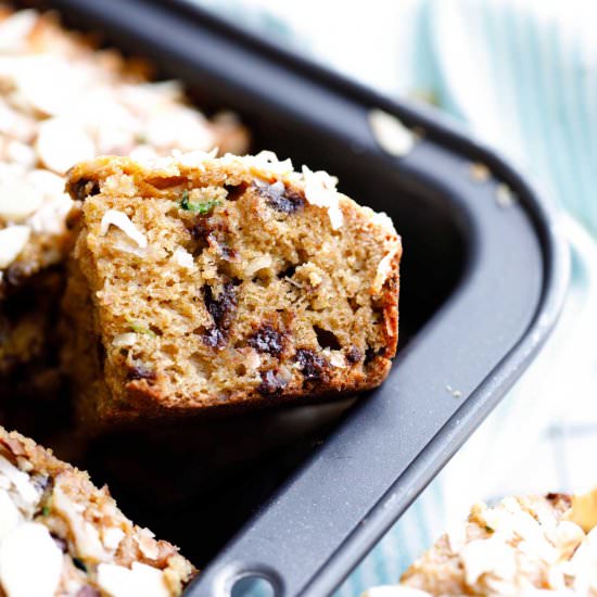 Almond Joy Zucchini Cake - Recipe photo by Two Healthy Kitchens