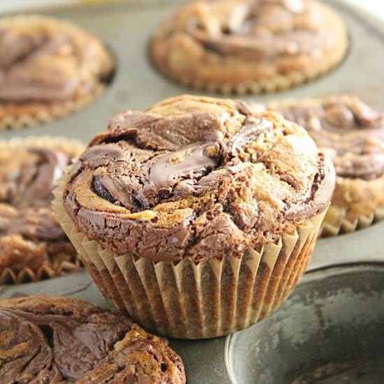 Nutella Swirled Banana Muffins - Recipe photo by biggreenhouse