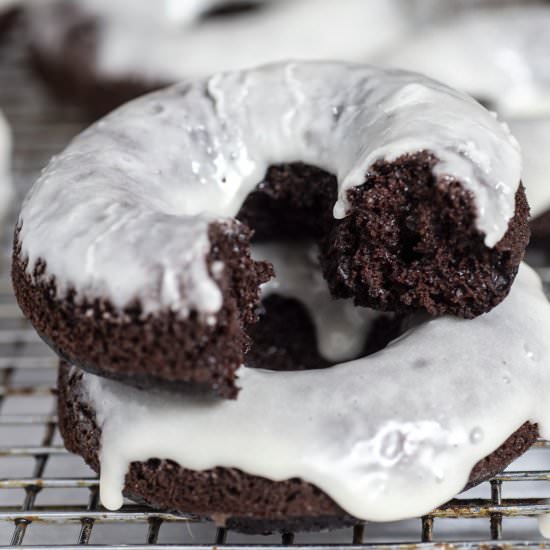 Baked Glazed Chocolate Donuts - Recipe photo by TheRedheadBaker