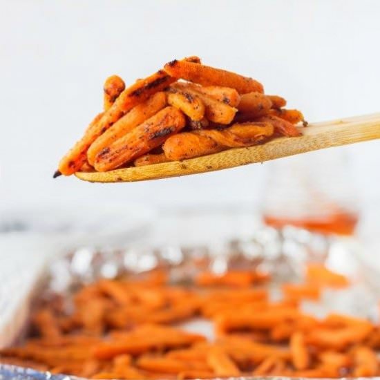 Honey Glazed Dijon Roasted Carrots - Recipe photo by noshingwiththenolands