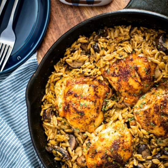 One Pan Chicken and Mushroom Orzo - Recipe photo by dudethatcookz