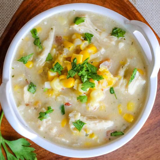 Crock Pot Corn Chowder with Chicken - Recipe photo by Two Healthy Kitchens