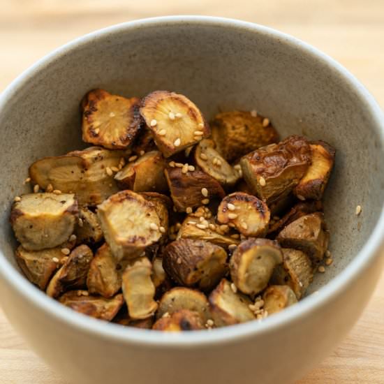 Shoyu Roasted Burdock Root - Recipe photo by Adventures of Carlienne