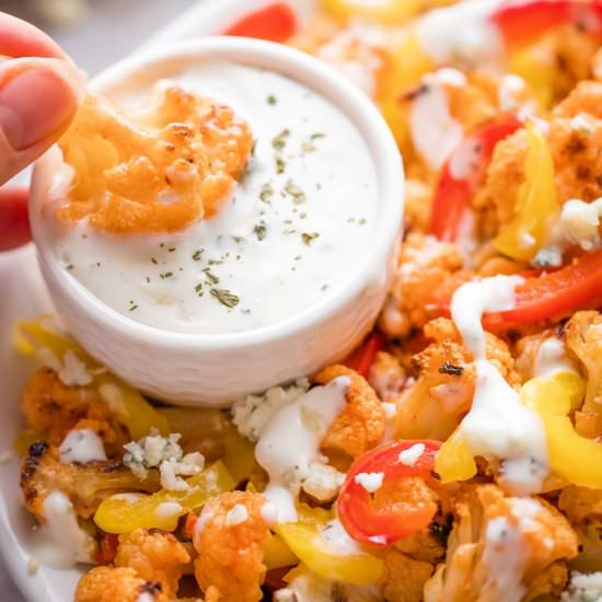LOADED Buffalo Cauliflower Wings - Recipe photo by Two Healthy Kitchens