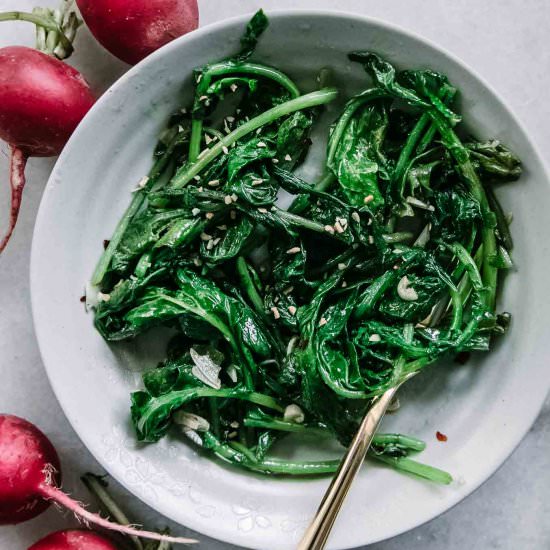 Sautéed Radish Greens - Recipe photo by forkintheroad
