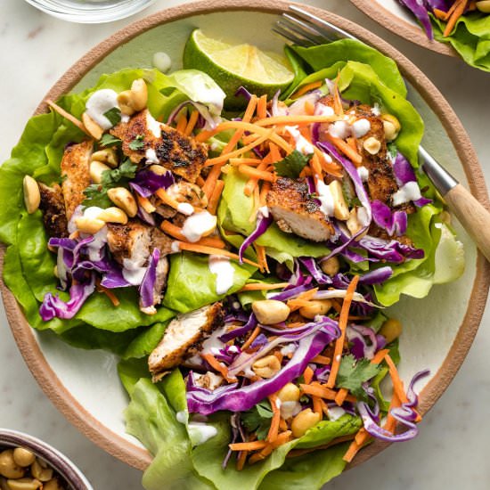 Jerk Chicken Lettuce Wraps - Recipe photo by nourishandfete