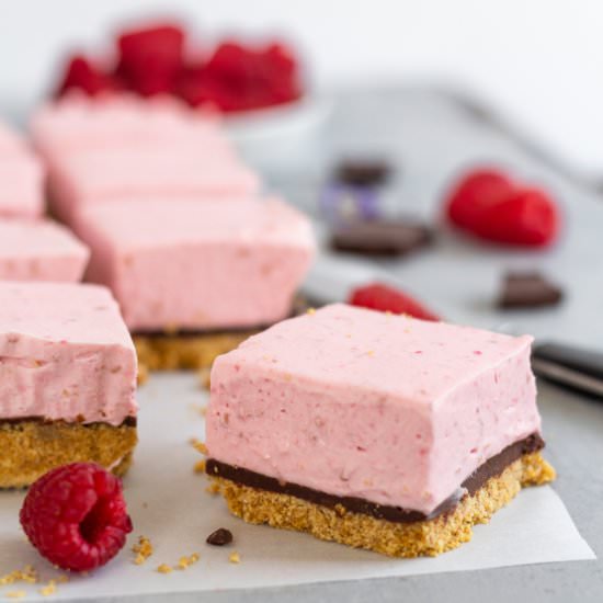 No Bake Raspberry Cheesecake Bars - Recipe photo by islandbakes