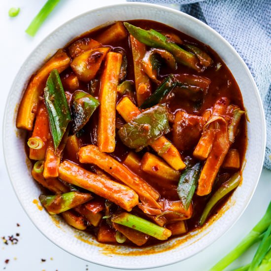 Korean Tteokbokki with Peppers - Recipe photo by aVegTasteFromAtoZ