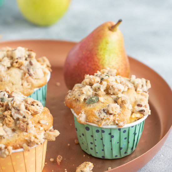 Pear Muffins with Crumbles - Recipe photo by baking4happiness