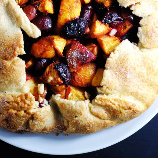 Plum peach galette - Recipe photo by white plate blank slate