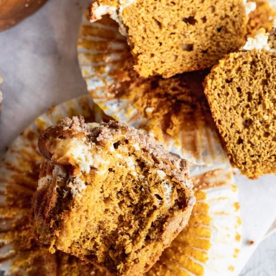 Pumpkin Cheesecake Swirl Muffins - Recipe photo by stephaniessweettreats