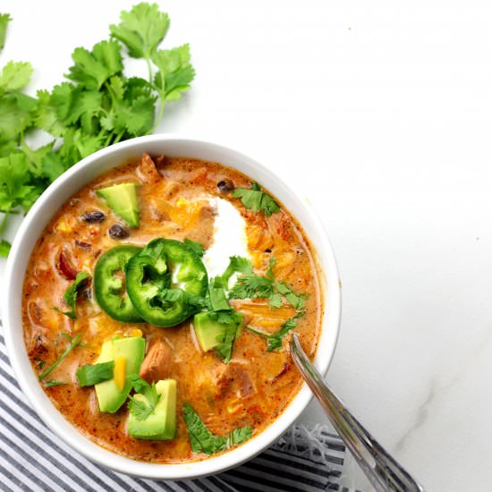 Creamy Chicken Enchilada Soup - Recipe photo by AGratefulMeal