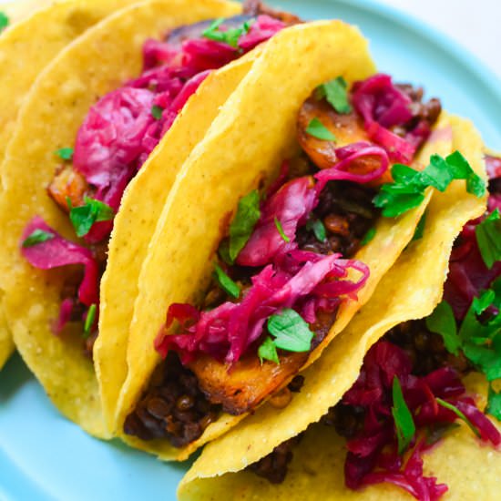 Chipotle Lentil Sweet Plantain Taco - Recipe photo by forksandstraws