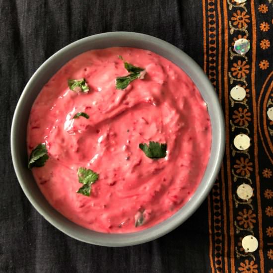 Beetroot raita - Recipe photo by spicytamarind