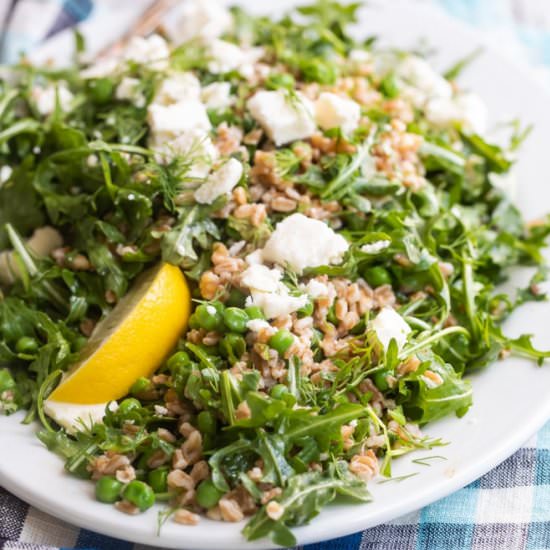 Farro Salad with Peas and Feta - Recipe photo by culinaryhill