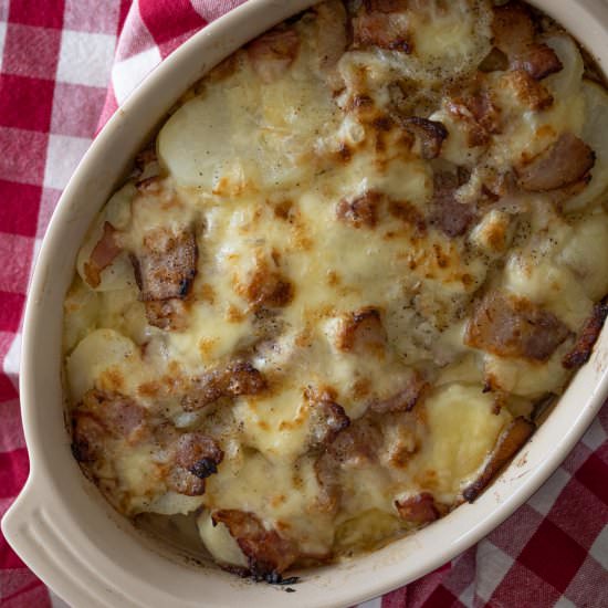 Bacon, Onion, Raclette Potato Grati - Recipe photo by GiangisKitchen