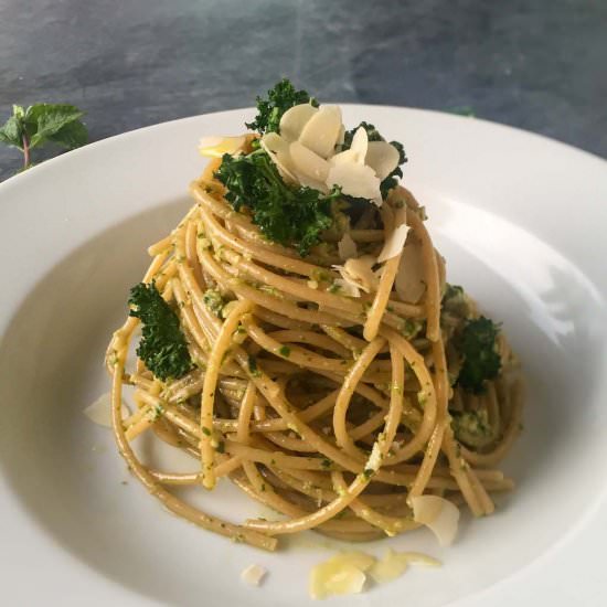 Easy Arugula Mint Vegan Pesto Pasta - Recipe photo by Italian Kitchen Confessions