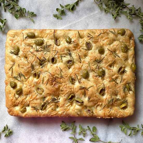 Parmesan Focaccia with Olives - Recipe photo by thirstyradish