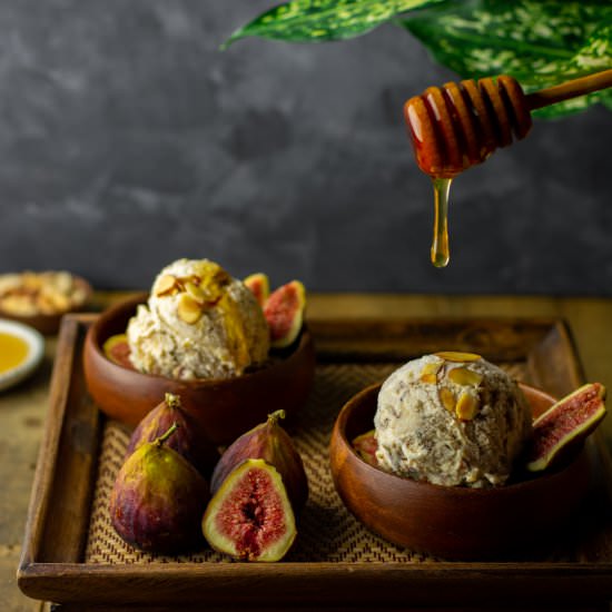 Honey roasted fig & almond ice cream - Recipe photo by Lime Thyme