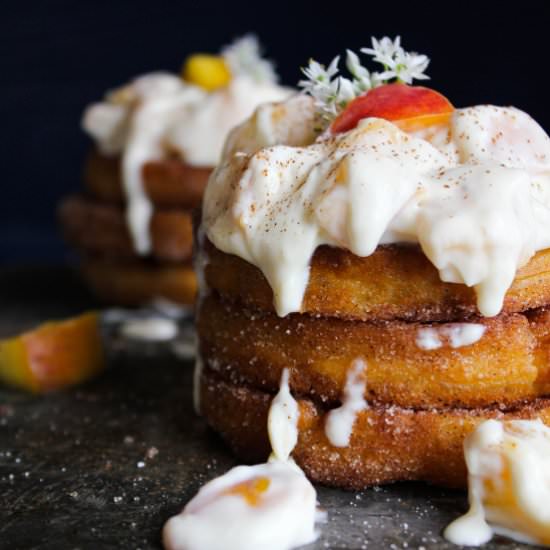 Churro Waffles w/ Peaches & Cream - Recipe photo by taoofspice