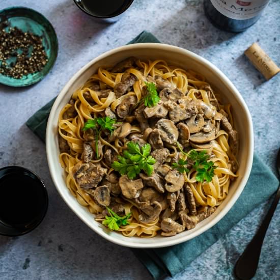 Ostrich and Mushroom Stroganoff - Recipe photo by heinstirred